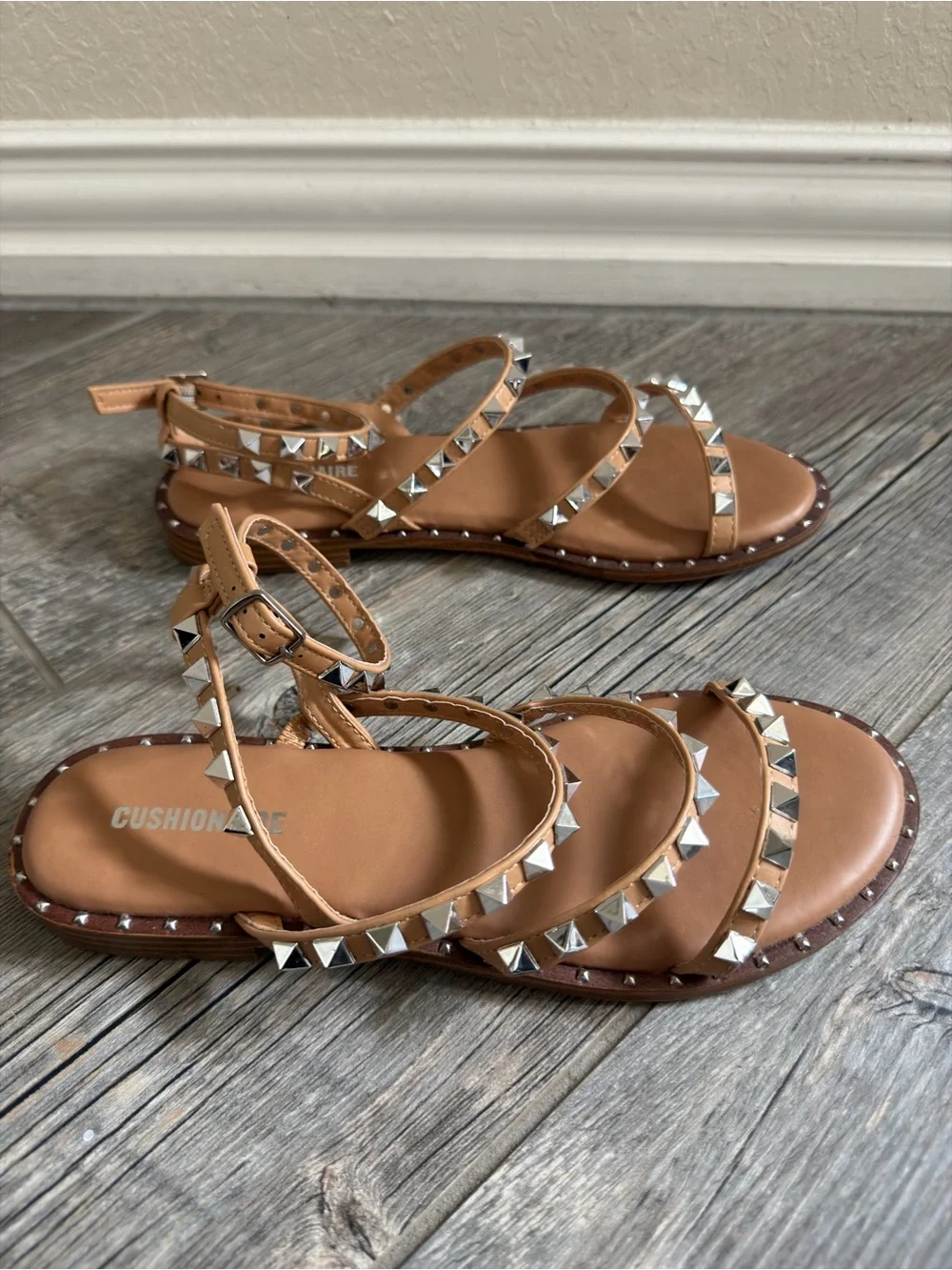 Talia Studded Ankle-Strap Sandals - Tan